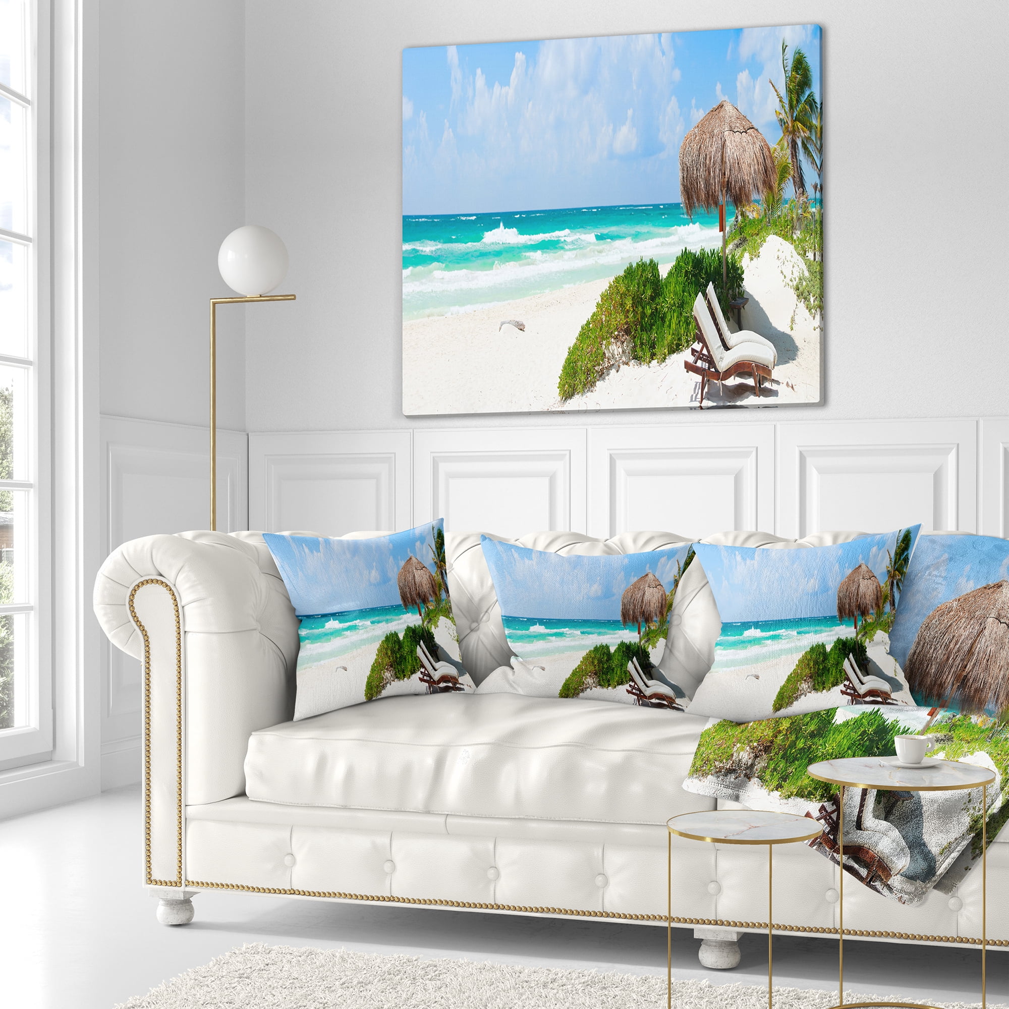 Designart Calm Caribbean Beach Panorama - Photography Landscape Printed Throw Pillow - 18x18