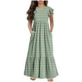 thumbnail image 2 of HOMADLES Summer Short Sleeve Dress for Girls Crewneck Losse, Sundress Green 9-10T, 2 of 5