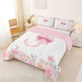 thumbnail image 2 of Manfei Sweet Bow Monogram J Full Size Comforter Sets,Lovely Flower Bedding Comforter Set,Pink,Pink Reversible,3 Pieces,1 Comforter and 2 Pillowcases, 2 of 7
