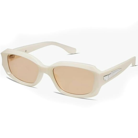 Beige Thick Square Frame Retro Trendy Rectangle Women Men UV 400 Protection Sunglasses