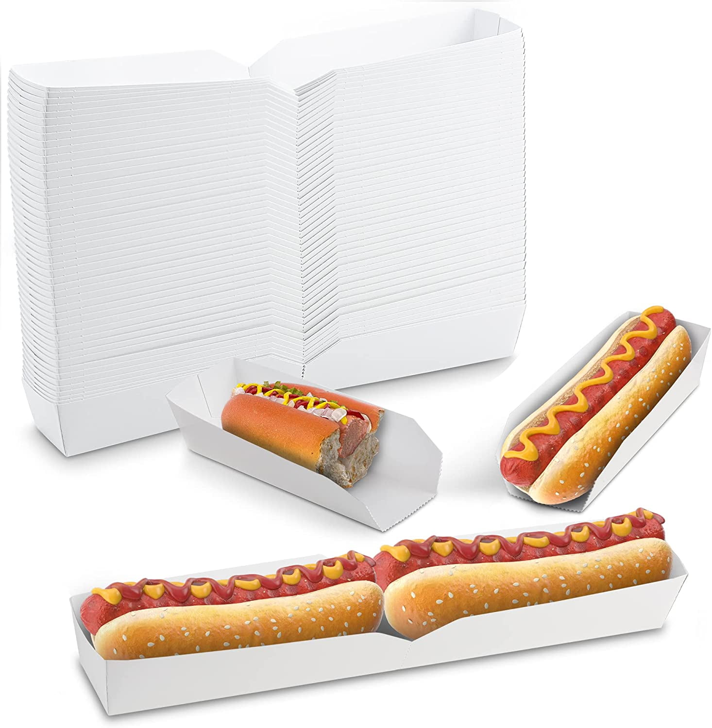 MT Products White Paper Hot Dog Tray / Jumbo Hot Dog Plate Pack of 50