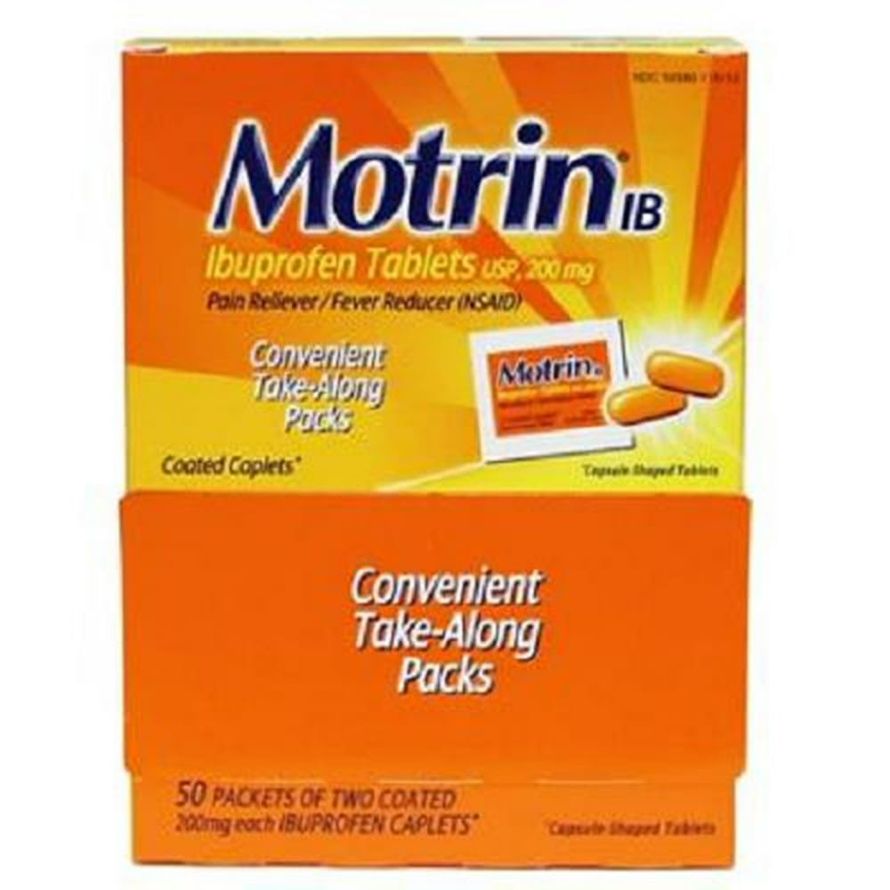 Motrin Ibuprofen Pain Relief Caplets Dispenser 50 Packets