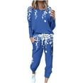 thumbnail image 2 of Puntoco Traje Casual Con Cordón Y Cuello Redondo De Manga Larga Con Estampado Holgado A La Moda Para Mujer Azul Xxxxxl, 2 of 5