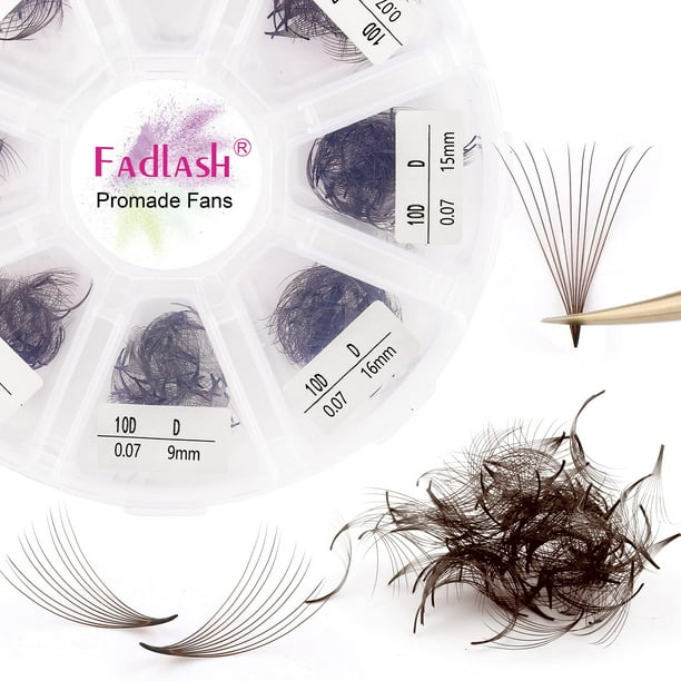 Extensiones de pestañas FADLASH 10D, 1000 unidades, abanicos prefabricados, color marrón