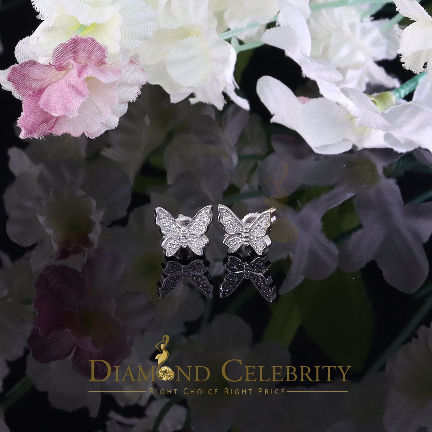 Diamond Celebrity's Women's 0.34ct Cubic Zirconia Butterfly Stud Earrings White 925 Sterling Silver
