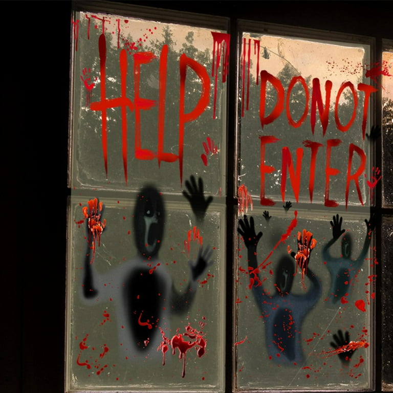 Handprint and Shadowy Figure Halloween Props Do Not Enter Front Door C