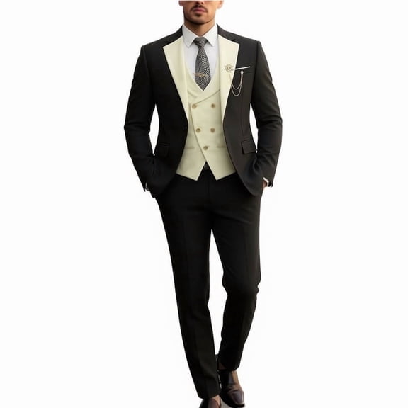 i.Finelong Men's 3-piece business suit, consisting of a blazer, a waistcoat and trousers, suitable for business trips, weddings and dinner parties.