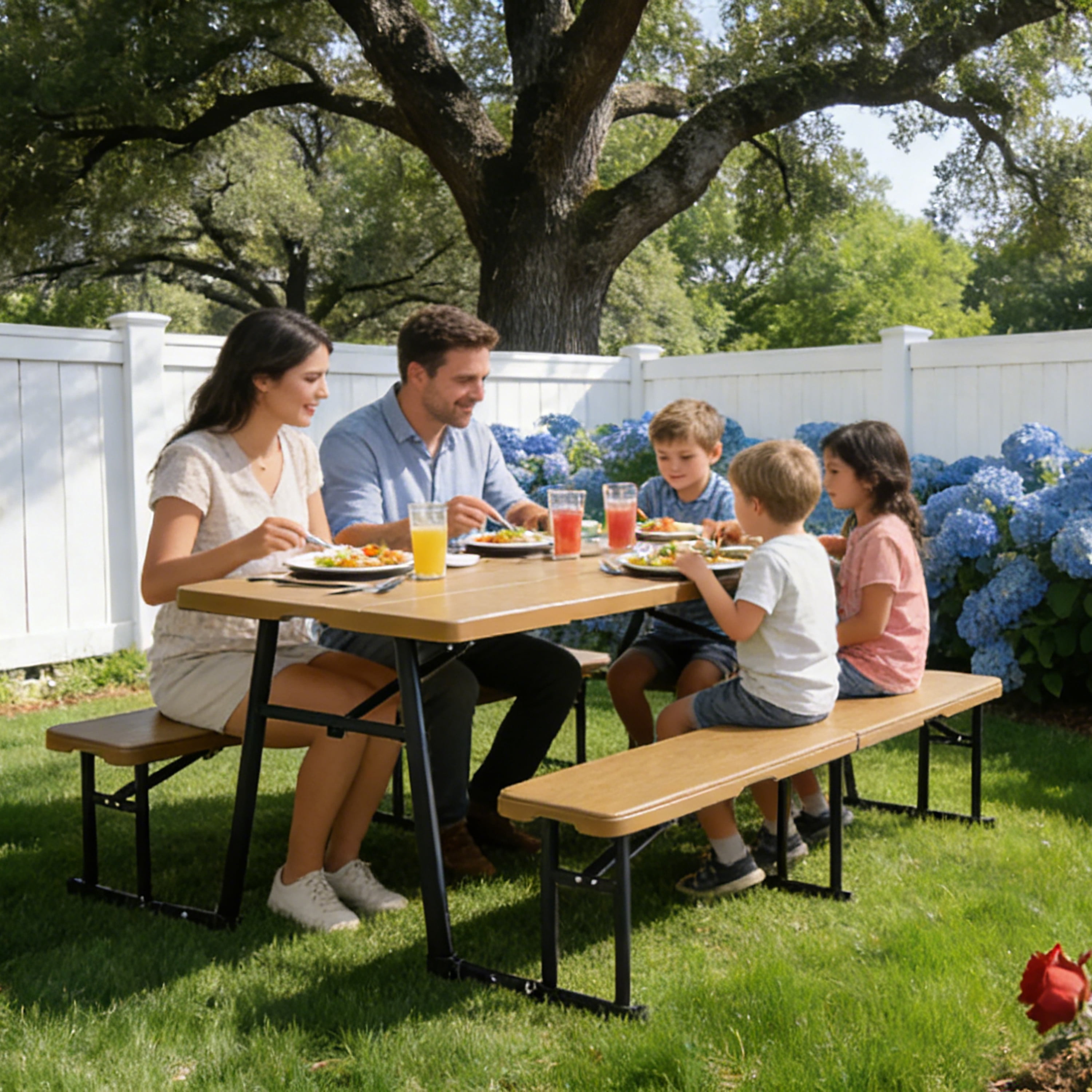 (2 pack) Living & More 3-Piece Folding Picnic Table Set, 6 ft Polyethylene Table with 2 Folding Benches, Dark Brown