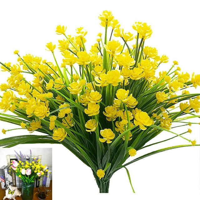 Flores artificiales falsas, 4 paquetes de plantas de arbustos verdes resistentes a los rayos UV para exteriores, macetas colgantes para interiores y exteriores, decoración de jardín para el hogar Zhivalor SNFLD1757