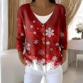 thumbnail image 5 of Women's Fashion Long Sleeve Christmas Snowman Snowflake Print Jacket Cardigan for Holiday Party and Casual Daily Wear,Wine,L, 5 of 6