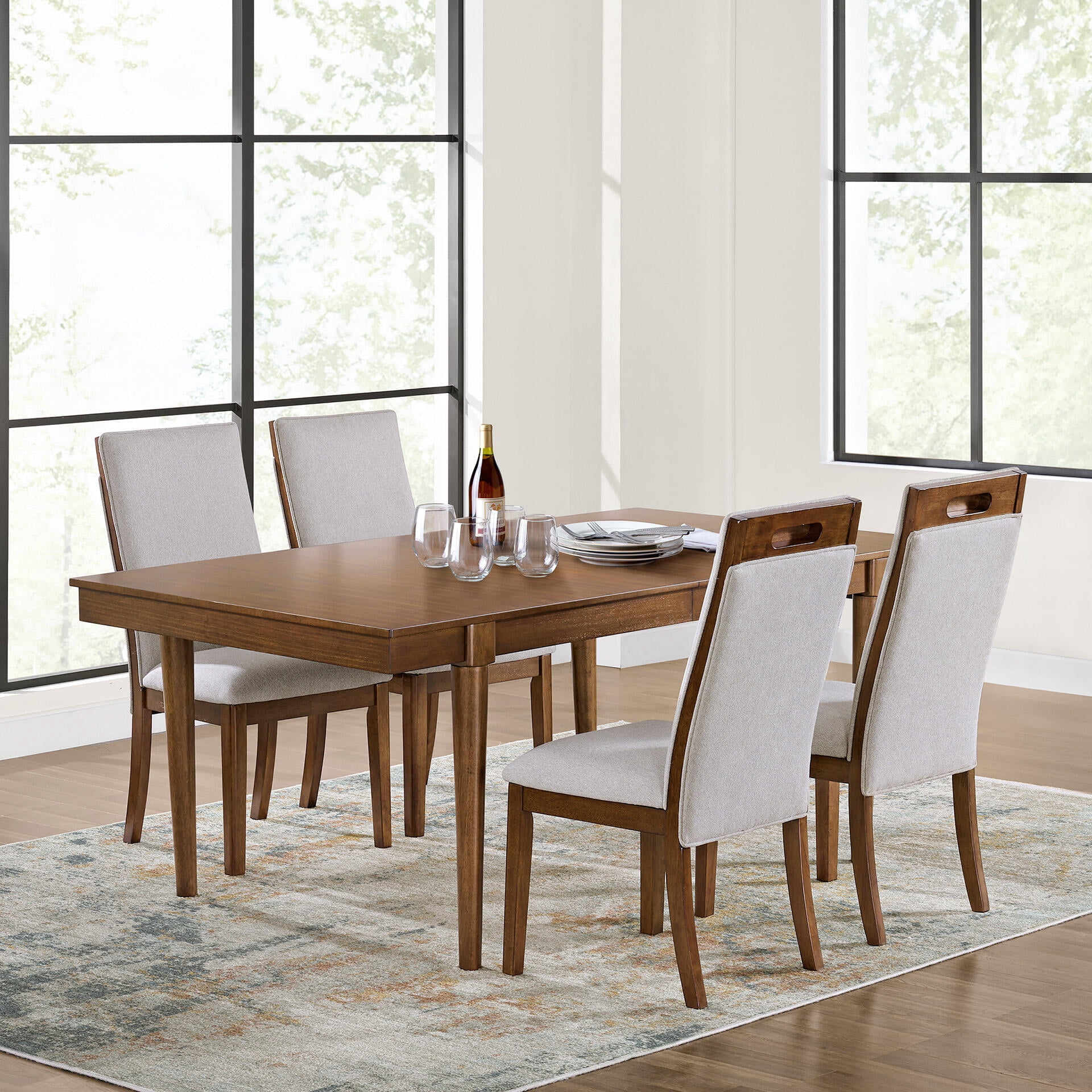 Signature Design by Ashley Lyncott Upholstered Dining Side Chair, Beige/Brown, Mid-Century Modern Wood Chair with Fabric Seat