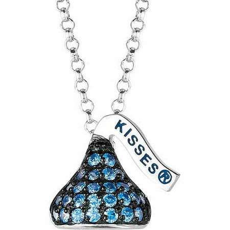 Hershey's Kisses Women's CZ Sterling Silver Small Flat Back September (Black Rhodium) Pendant, 16 with 2 Extension