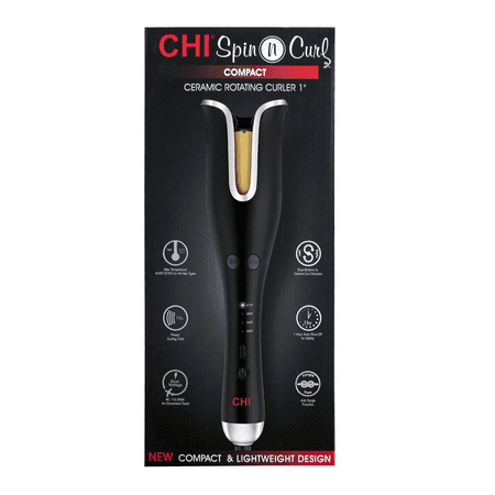 CHI Compact Spin N Curl Ceramic 1" Rotating Curling Iron, Matte Black