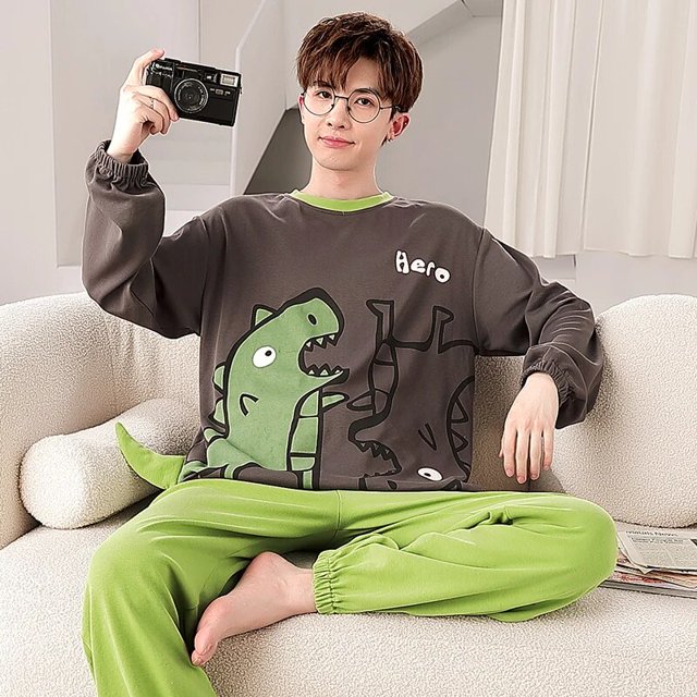 Conjunto de pijama de algodón 100% para hombre y mujer, ropa de dormir de 8 estilos, con dibujos animados, para parejas, estudiantes, Primavera, M-5XL
