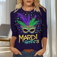 thumbnail image 2 of Rciityk Carnival 3/4 Length Sleeve Womens Tops Casual Loose Mardi Gras Printed Crew Neck T-Shirt Pullover Holiday Party Tops, 2 of 6