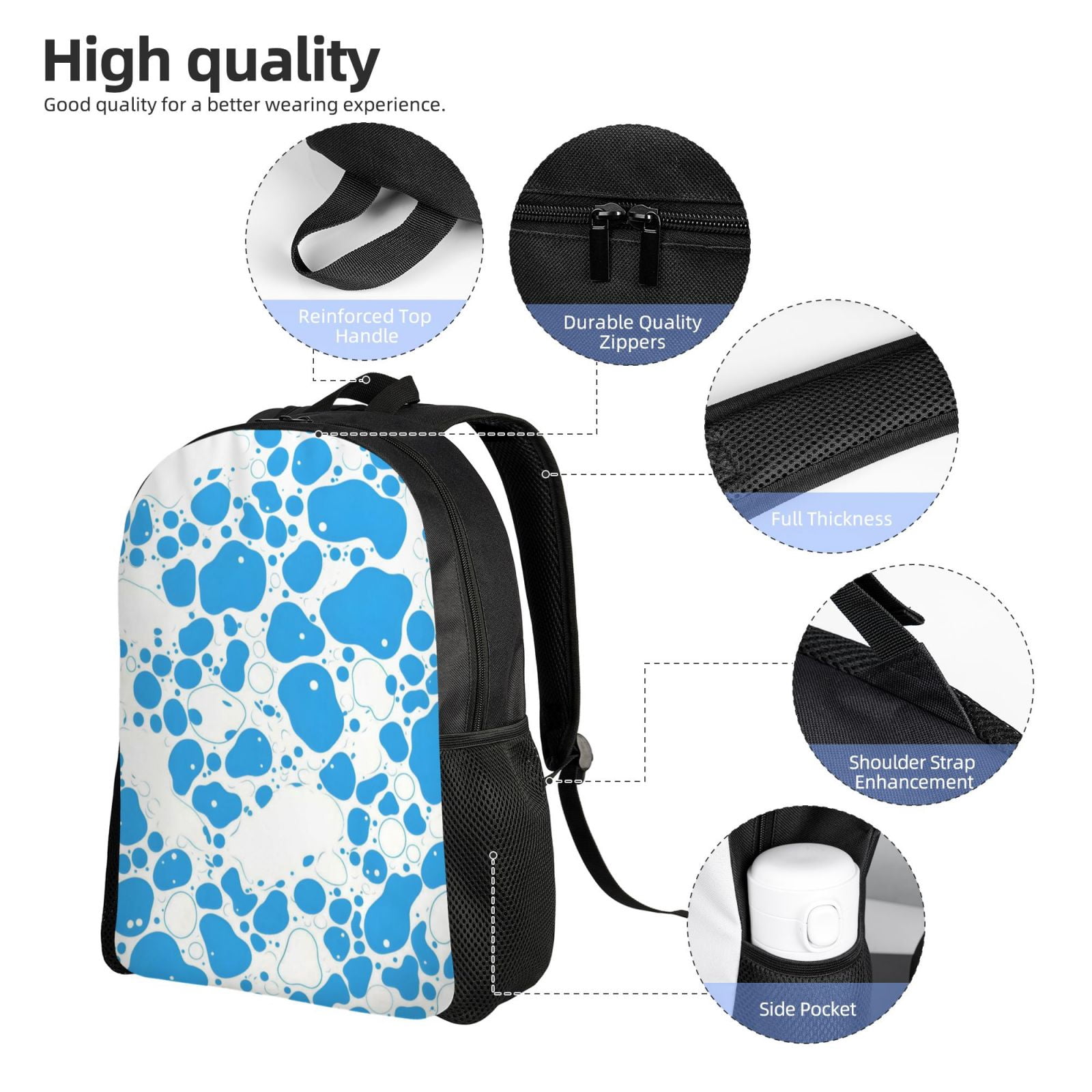 Single Side Full Backpack 16.1×11.8×4.5in Large Capacity Breathable Shoulder Belt Leisure Simple And Strong Bearing Capacity Milk Cow Skin Print Style Powderblue_3