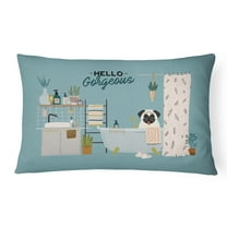 Carolines Treasures CK7426PW1216 Cream Pug in Bathtub Canvas Fabric Decorative Pillow 12H x16W multicolor