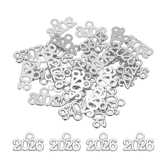 Uxcell Metal Year Number Charm, Silver 2026 Year Charm for DIY Jewelry Making, Necklace Bracelets, Keychain. 30 Pack
