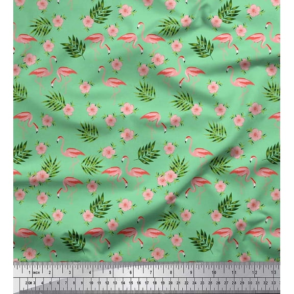 Soimoi Cotton Duck Fabric Leaves,Floral & Flamingo Bird Print Fabric by Yard 42 Inch Wide