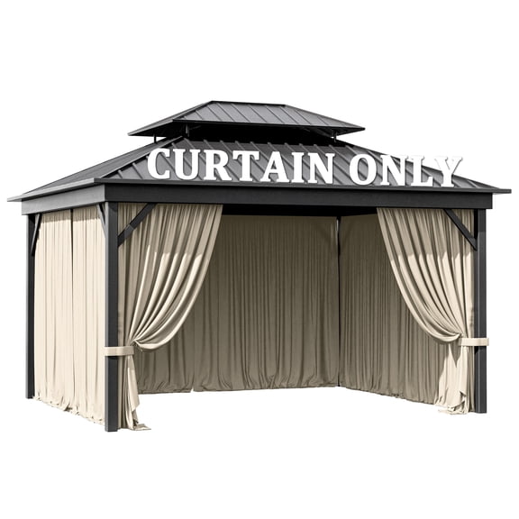 Pakunoda 10' X 12' Gazebo Universal Replacement Privacy 4-Panel Curtains, Waterproof Outdoor Curtains Cream Sidewall with Zipper for Patio Garden Backyard, Curtain Only