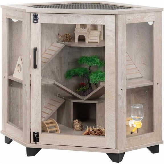 unipaws Chinchillas Cage with Ramp, Rat Cage with House, Hedgehog Cage, Critter Nation Cage for Hamster, Mice, Corner Small Animal Cage