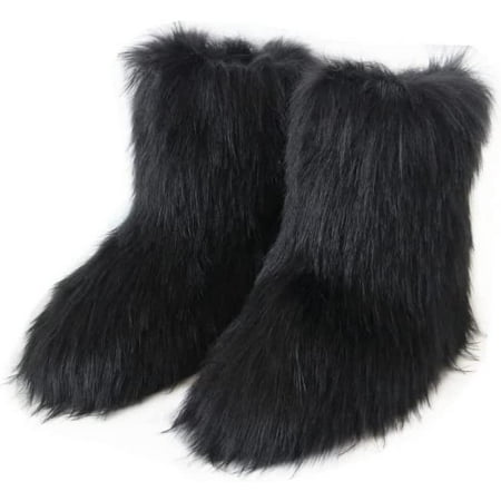 

Women Faux Fur Boot Furry Fluffy Snow Boot Short Boots Warm Comfortable Outdoor Flat Shoes