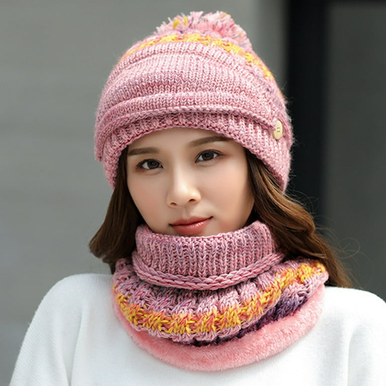 HESHENG 3Pcs/Set Women Winter Outdoor Plush Rainbow Color 
