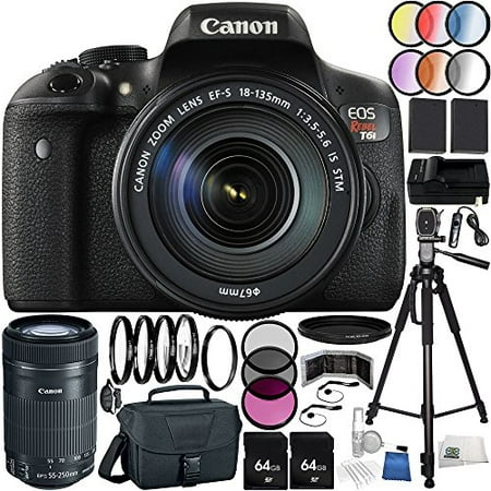Canon EOS Rebel T6i DSLR Camera 37PC Accessory Kit - International Version (No Warranty) with Canon EF-S 18-135mm f/3.5-5.6 IS STM Lens and Canon EF-S 55-250mm f/4-5.6 IS STM Lens + (Best Deal On Canon T6i)