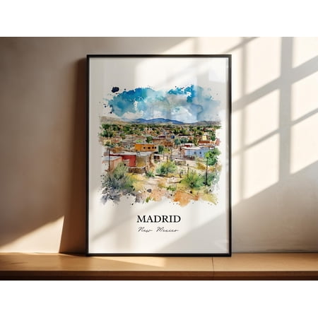 POSTIZ Madrid NM Wall Art Santa Fe Print New Mexico Watercolor Art Travel Print Travel Poster Housewarming Gift Poster Canvas, Unframed Paper Poster 8x12in