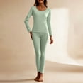 thumbnail image 2 of Kilaqueen Womens Pajama Sets Solid Color Long Sleeve Crew Neck Tops and Long Pants with Built in Bra Pads Lightweight Unltra Soft Base Layer Pj Sets, 2 of 9