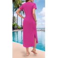 thumbnail image 4 of Women Summer V-Neck Casual Loose Split Wrinkle-Free Long Maxi Beach Dress with Pockets Rose Red XXL, 4 of 7