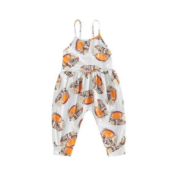 Bagilaanoe Toddler Baby Girl Jumpsuit Sleeveless Spaghetti Strap Football Print Romper Overalls 1T 2T 3T 4T 5T 6T Kids Long Pants Outfits