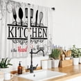 thumbnail image 4 of Rustic Black White Kitchen Curtains Short Small Funny Quotes Farmhouse Wooden Plank Wood Knife and Spoon Rod Pocket Country Farm Bedroom Living Room Treatment Fabric 2 Panels 27.5Wx39H Inch, 4 of 6