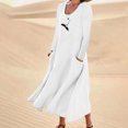 thumbnail image 2 of Robe en Lin de Coton pour Femmes Col Rond Imprimé Manches Longues Décontractée Ample Fluide Vacances Longue Robe avec Poches, 2 of 5