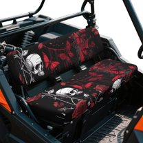 Yuyamidu Skull UTV Seat Cushion Covers Compatible with Kawasaki Mule 3000 3010 3020 Replacement UTV Seat Cover Set Red Butterfly Bench Seats Cover Easy to Install