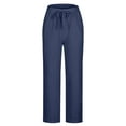 thumbnail image 5 of Wyobmus Womens Plus Size Linen Pants High Elastic Waist Pants Soft Comfy Drawstring Ankle Length Beach Vacation Trousers S-5X B-Dark Blue, 5 of 5