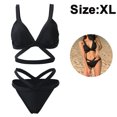 thumbnail image 2 of Conjunto de bikini de dos piezas con cuello alto para mujer, traje de baño recortado, traje de baño cruzado con vendaje con parte inferior, 2 of 5