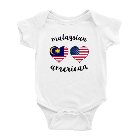 

Malaysian American Flag Two Hearts Cute Baby Romper Bodysuit For Boy Girl (White 3-6 Months)