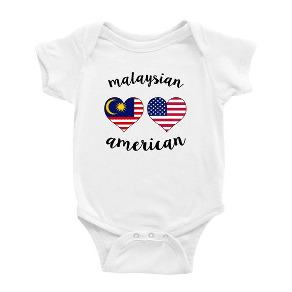Malaysian American Flag Two Hearts Cute Baby Romper Bodysuit For Boy Girl (White, 6-12 Months)