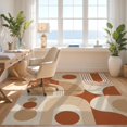 thumbnail image 3 of Design&I 8'x10' Washable Area Rug Beige Terracotta Geometric Arch Design Retro Abstract with Circles and Arches for King Size Bedroom, Under Bed, Sleek Flatweave Pet Friendly, 3 of 7