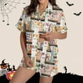 thumbnail image 2 of SwiftWear Spooky Halloween Pajama Shorts Set for Women - Cute Print Sleepwear & Lounge Wear, Button Top with Comfort Shorts 2 Pieces Pajamas White, 2 of 8