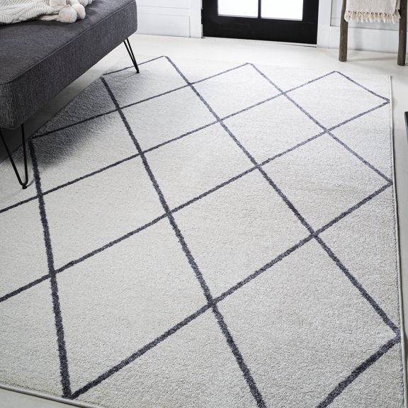 JONATHAN Y SUPERSOFT 3 x 5 Area Rug, Cole Minimalist Diamond Trellis - White/Gray, SEU102K-3