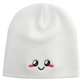 thumbnail image 5 of Cute Emoji Face Embroidered 8 Inch Knitted Short Beanie - White OSFM, 5 of 5