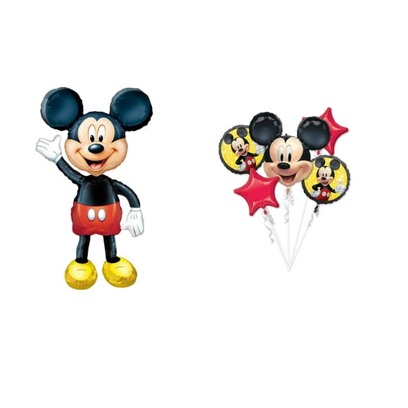 Mickey Mouse Party Bundle - Official Licensed, 2-Pc Set with Balloons Bouquet & Giant Balloon - Perfect for Birthdays, Anniversaries, Baptisms - Unbeatable Value Party Supplies in Red!