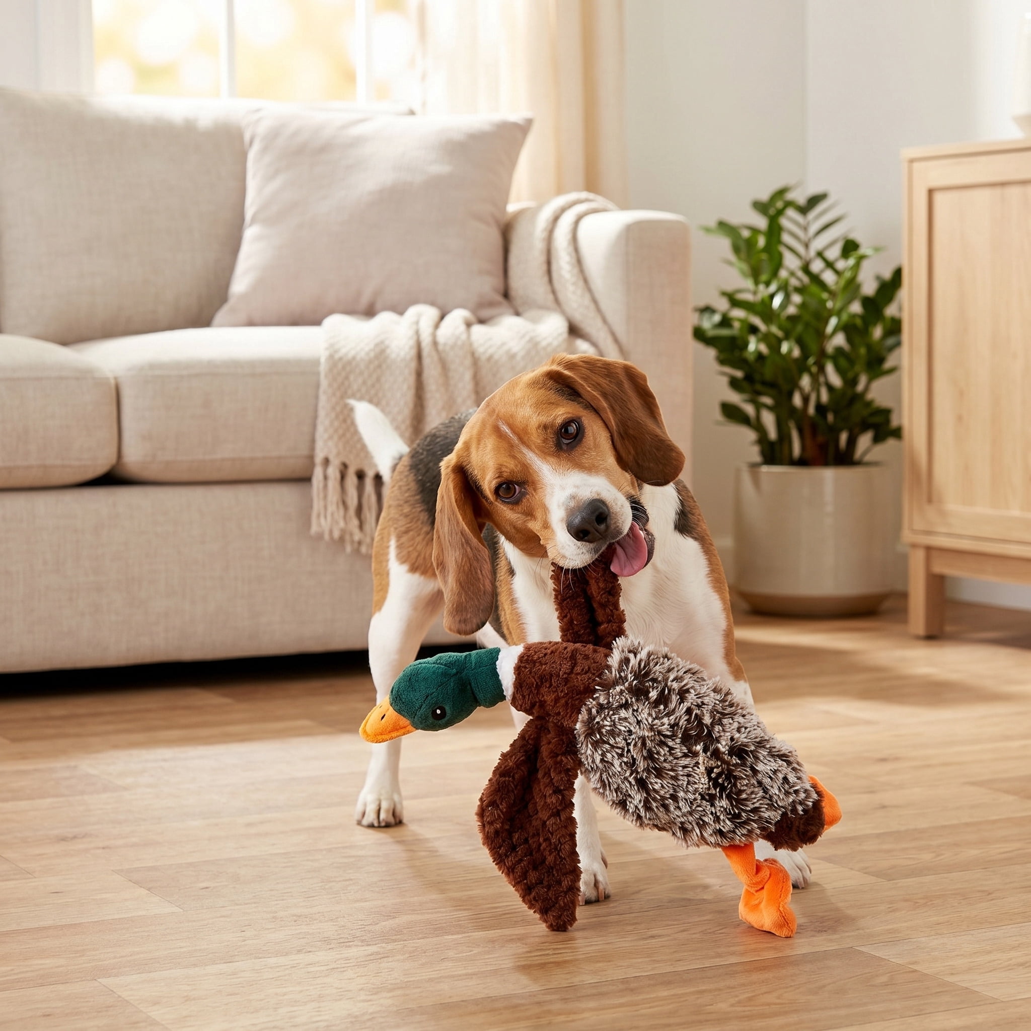 (3 pack) Vibrant Life Multicolor Duck Plush Dog Toy with Honking Squeaker, Chew Level 1