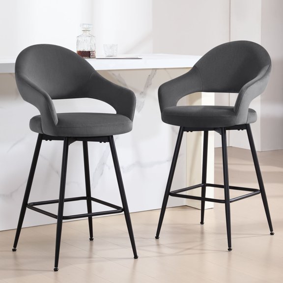 ANMINY Swivel Bar Stools Velvet Upholstered Modern Bar Chairs, Set of 2, 26" Counter Height Bar Stools with Hollow Back Island Stools for Home Bar Kitchen Pub