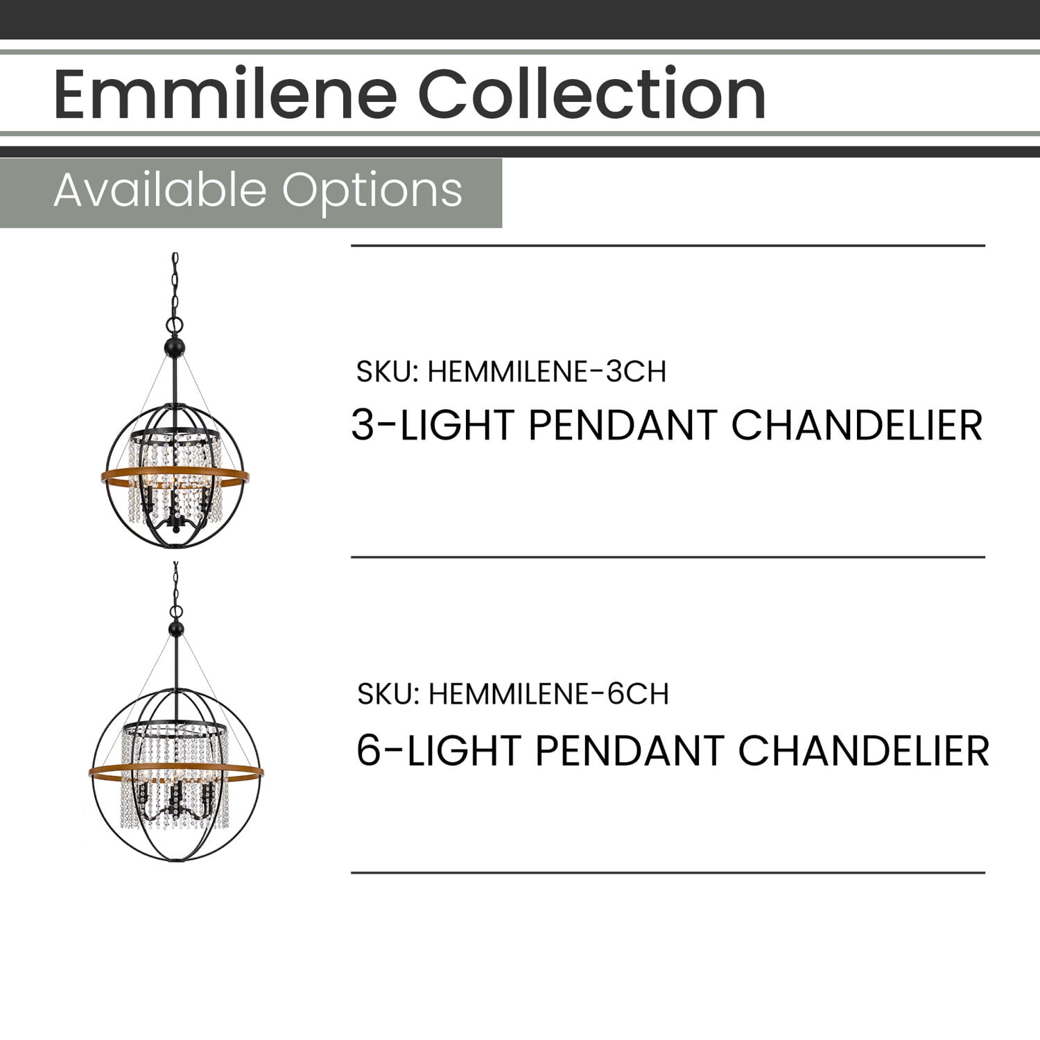 Hanover Emmilene Black Metal Sphere Pendant Light with Crystal Clear Beading | Rustic Hanging Light Fixture for Kitchen Island, Dining Room, Bar, Living Room | Hardwired | 6 Lights