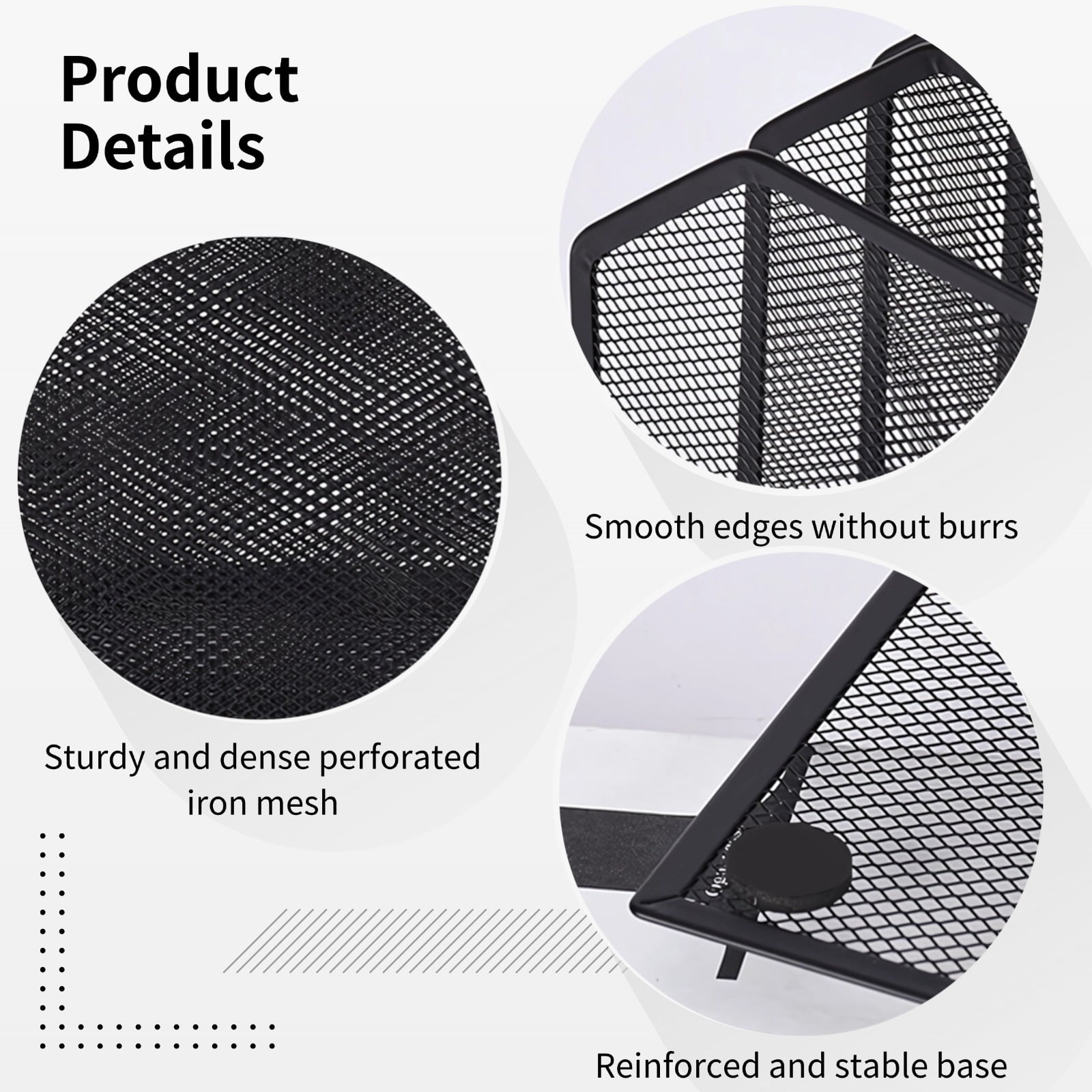 Mesh File Organizer, 5 Slot Vertical Desk File Holder, Black Metal Document Sorter, Detachable Desktop Storage for Office, Home, Books, Mail, Files