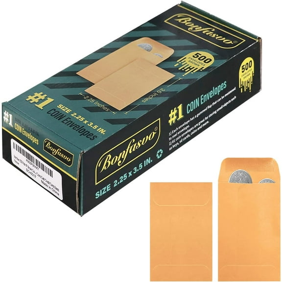 500 Pack #1 Brown Coin Envelope 2.25 X 3.5 inches Kraft Envelopes Classic Small Parts Envelopes with Self Adhesive Gummed Flap for Coins Cash Credit Cards Seeds