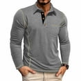 thumbnail image 2 of PYGNJK Men's Casual Long Sleeve Polo Shirts Collared Button Cotton T-Shirt Classic Stylish Golf Shirt with Pocket, 2 of 6